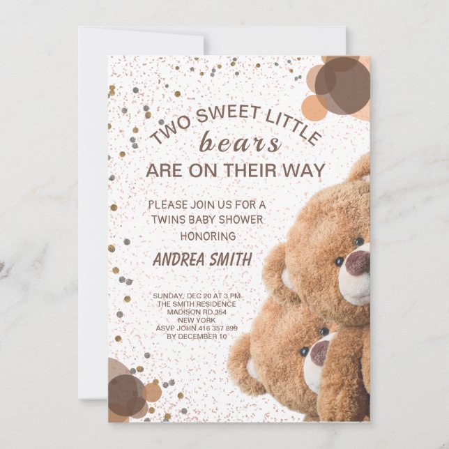 Charming Twin Bears Baby Invitation (Devant)