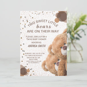 Charming Twin Bears Baby Invitation