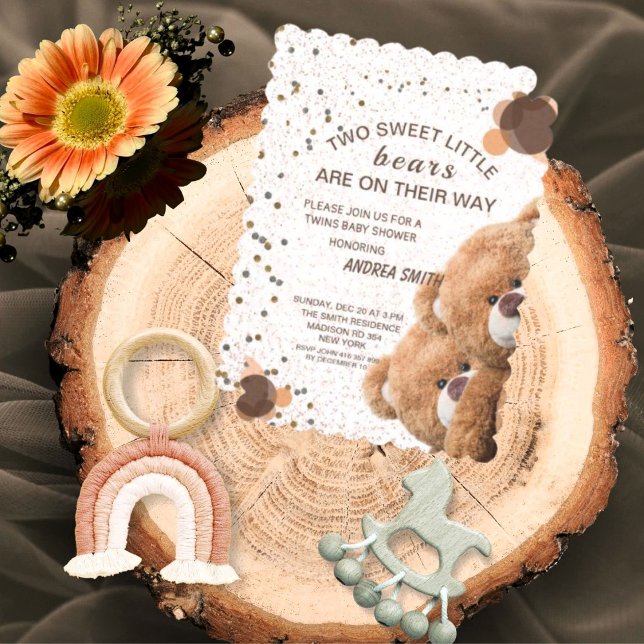 Charming Twin Bears Baby shower Invitation (Créateur téléchargé)
