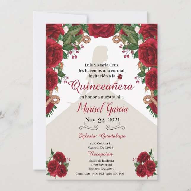 Charra Quinceanera Invitation, Red Roses Ouest (Devant)