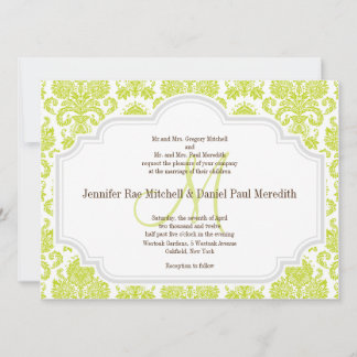 Chartreuse Damask Grey Blanc Mariage Invitations