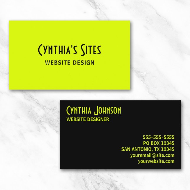 Chartreuse et Carte de visite noir (Chartreuse and Black Retro Bold Business Card)