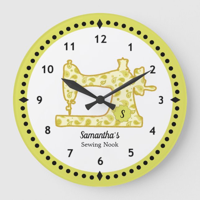 Chartreuse Paisley Machine à coudre Grande Horloge (Recto)