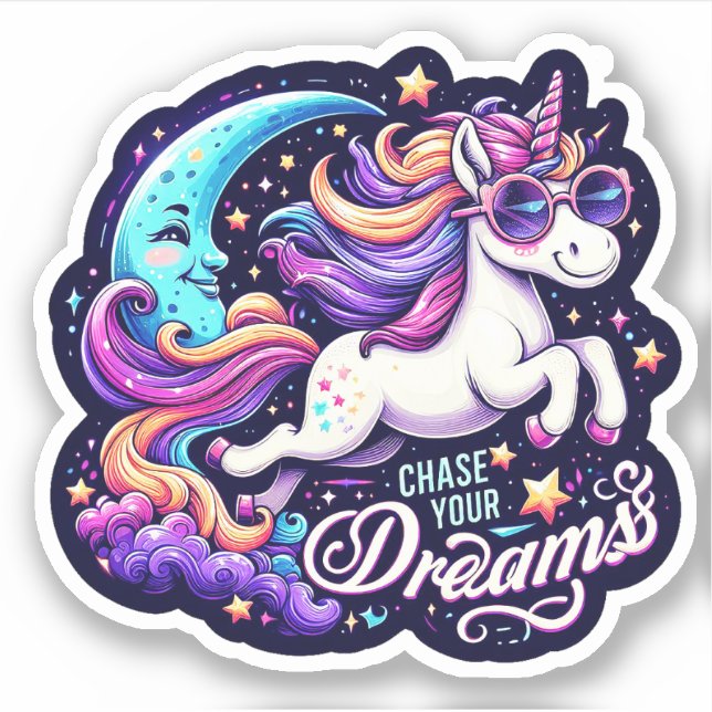 Chase Your Dreams" Unicorn Sticker (Devant)