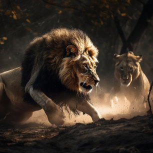 Chasse Au Lion Et À La Lionne Ensemble Puzzle Jigs