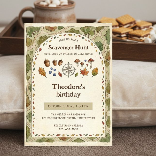 Chasse au trésor d'automne Carte d'anniversaire de (Camping theme birthday invitation by Darling & May)