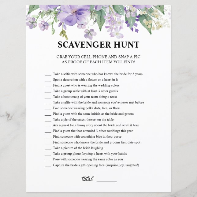 Chasse au trésor violet pour la fête de mariage (Devant)