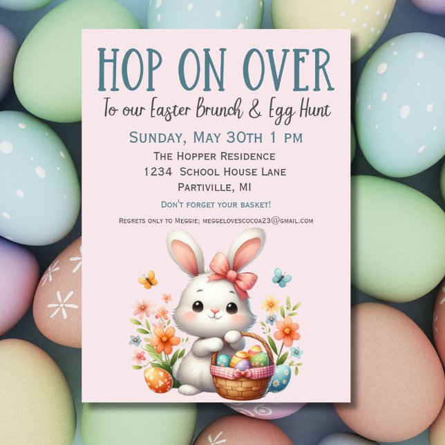 Chasse aux oeufs de lapin mignon et invitation au  (Créateur téléchargé)