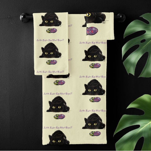 Chasse aux œufs de Pâques de chat noir Fête jaune (Créateur téléchargé)