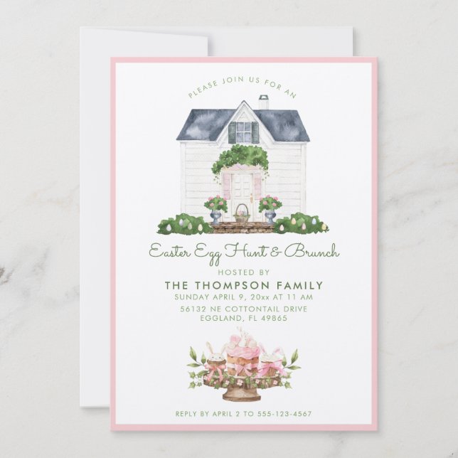 Chasse aux oeufs de Pâques et invitation au brunch (Devant)