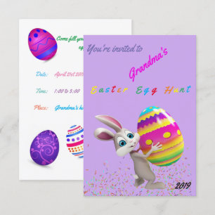 Chasse aux oeufs de Pâques pourpre avec invitation