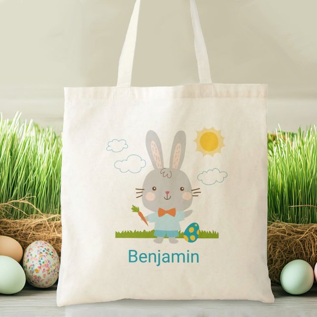 Chasse aux oeufs pour enfants Sac fourre-tout lapi (A cute Easter bunny tote bag. Great for the Easter Egg hunt. Personalize it with your name.)