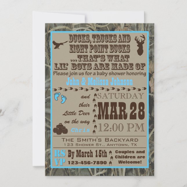 Chasse Camo Baby Boy Shower Invitations Bleu (Devant)