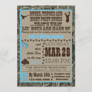 Chasse Camo Baby Boy Shower Invitations Bleu