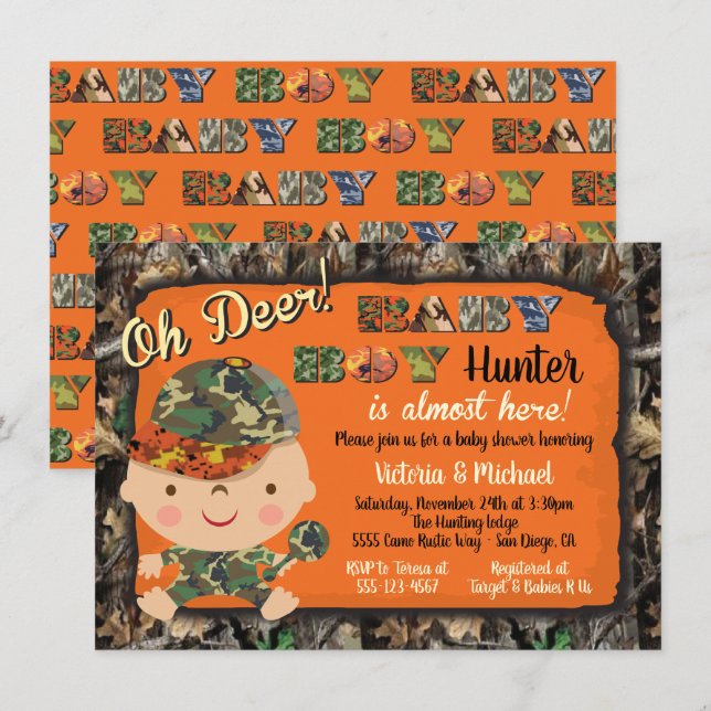 Chasse Camo Baby Shower Invitations (Devant / Derrière)