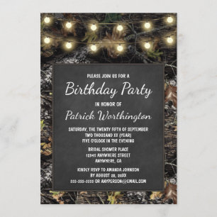 Chasse Camo Chalkboard Invitations de fête d'anniv