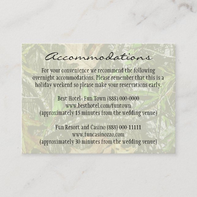 Chasse Camo Mariage Insertion Cartes de Réception (Devant)