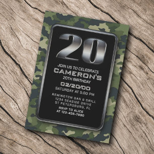 Chasse Camo Militaire 20e anniversaire Invitation