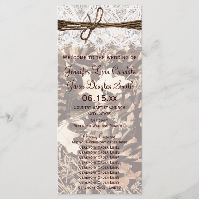 Chasse Camo Thème Mariage campagnard Programmes (Devant)