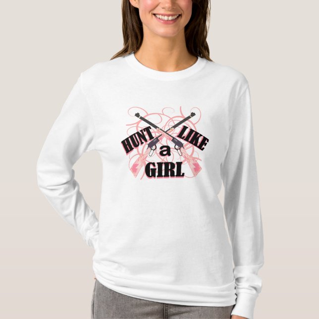 Chasse comme un T-shirt de fusil de Camo de rose (Devant)
