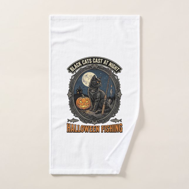 Chasse Halloween Chat Design de Citrouille Vintage (Serviette à main)