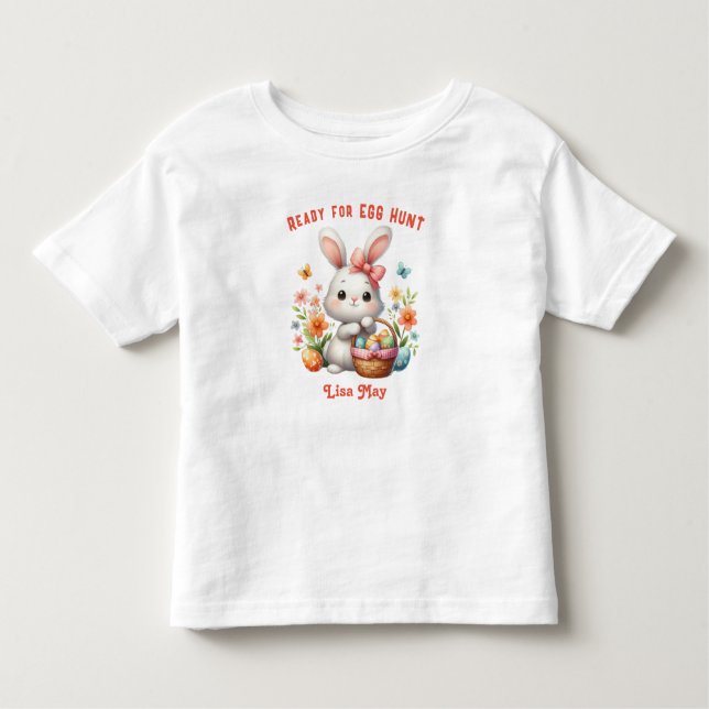 Chasseur d'oeufs de Pâques mignonne lapin T-shirt  (Devant)