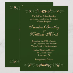 Chasseur Faire-part de mariage vert et or