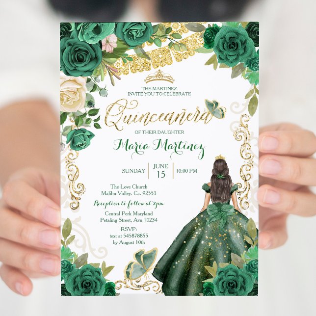 Chasseur Robe verte 2 Mis Quince Invitation (Créateur téléchargé)