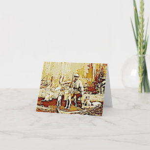 Chasseur vintage avec carte de note Chiens