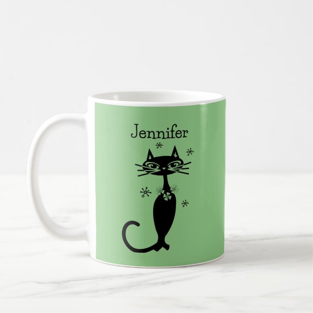 Chat à col long vert MCM Style Café Retro Mug (Gauche)