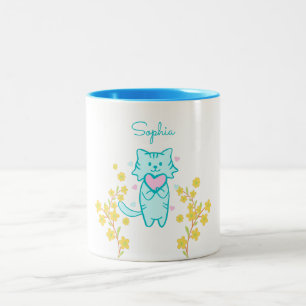 Chat à fleurs mignonne et Mug à café à deux tons c