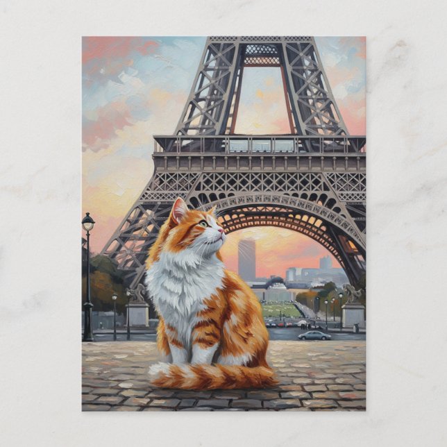 Chat à Paris Carte postale de la Tour Eiffel (Devant)