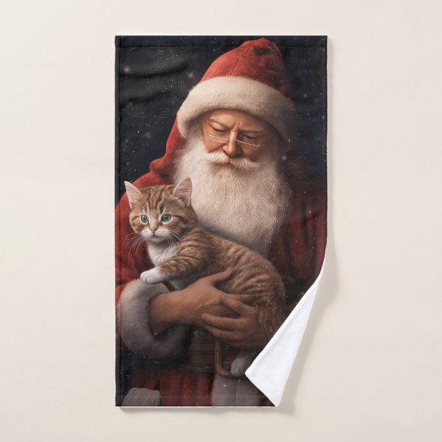 Chat abyssinien avec Noël Festif du Père Noël (Serviette à main)