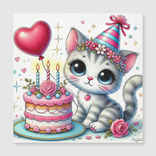 Chat adorable célébrant son anniversaire avec un g
