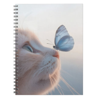 Chat adorable et Carnet spiral papillon bleu