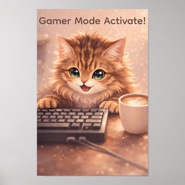 Chat Anime Joueur sur Clavier Affiche (Devant)