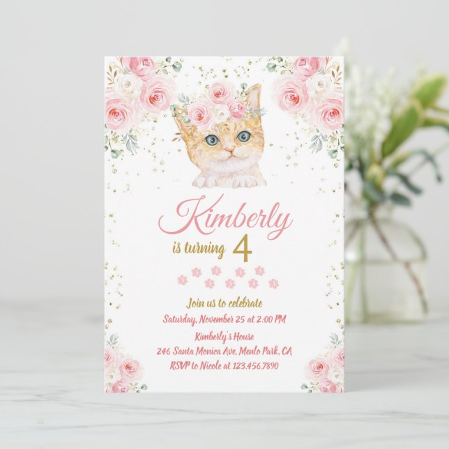 Chat Anniversaire Invitation Kitten Party Pawty Gi (Debout devant)