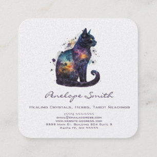 Chat Aquarelle Avec Étoiles Carré Carte de visite