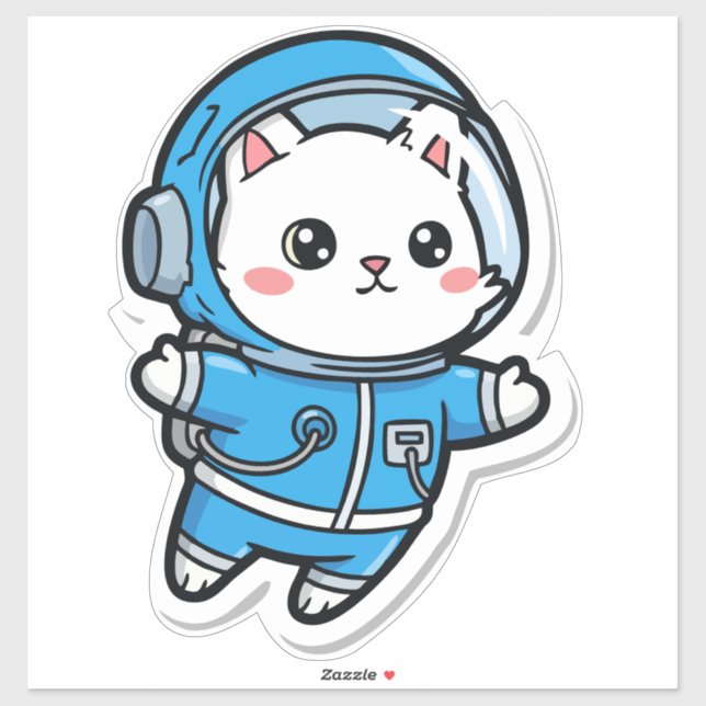 Chat Astronaute Mignon Kawaii Autocollant 14x14 (Feuille)