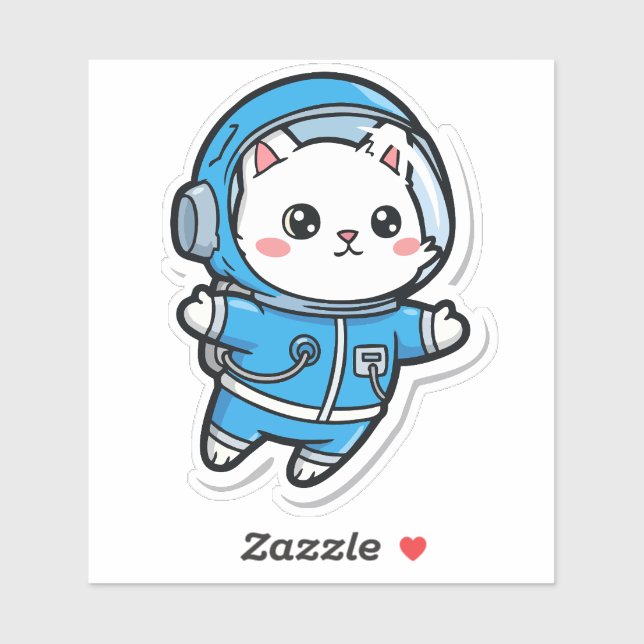 Chat Astronaute Mignon Kawaii Autocollant 4x4 (Feuille)