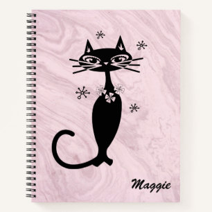 Chat atomique rose rétro - Carnet Spiral personnal