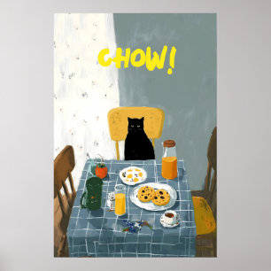 Chat au petit déjeuner - Impression d'art murale -