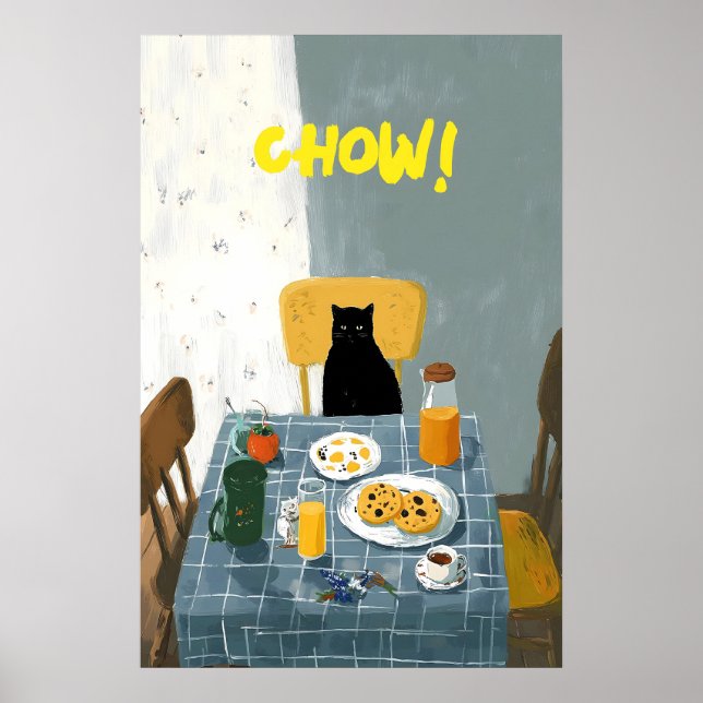 Chat au petit déjeuner - Impression d'art murale - (Devant)
