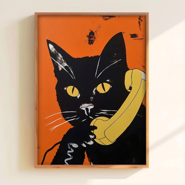 Chat Au Téléphone Affiche Rétro Impression Drôle D (Créateur téléchargé)