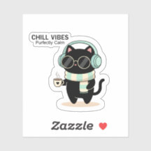 Chat autocollant « Chill Vibes » – Joli chat noir 