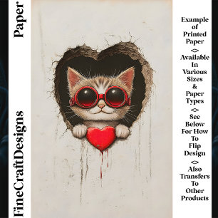 Chat aux lunettes rouges, cœur rouge papier scrapb