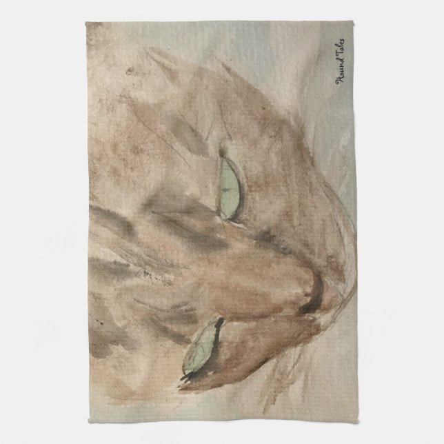 Chat aux yeux verts Serviette de thé (Vertical)