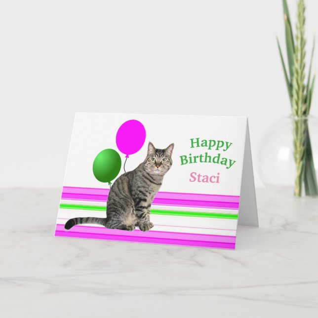 Chat avec ballons Carte d'anniversaire pour enfant (Devant)