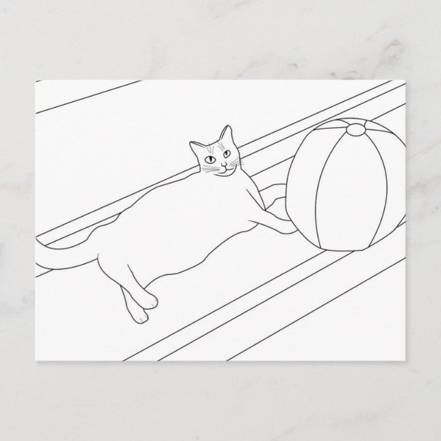 Chat avec beachball, cartes postales de couleur (Devant)