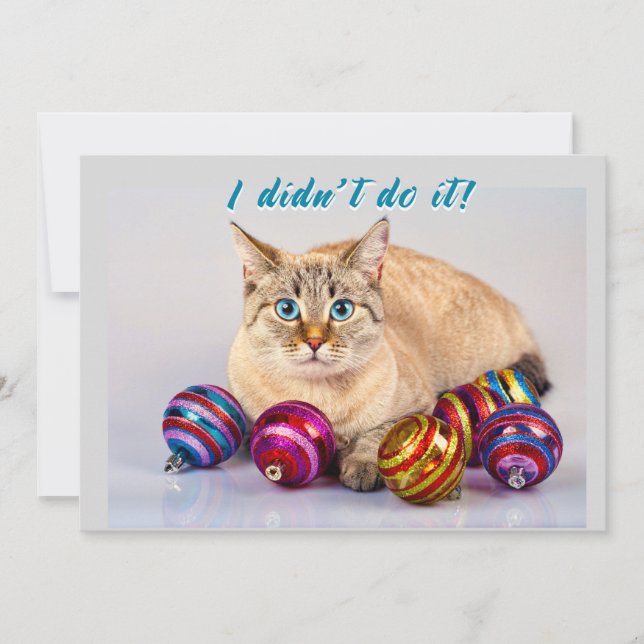 Chat avec boules de Noël Deux faces Carte de Noël (Devant)